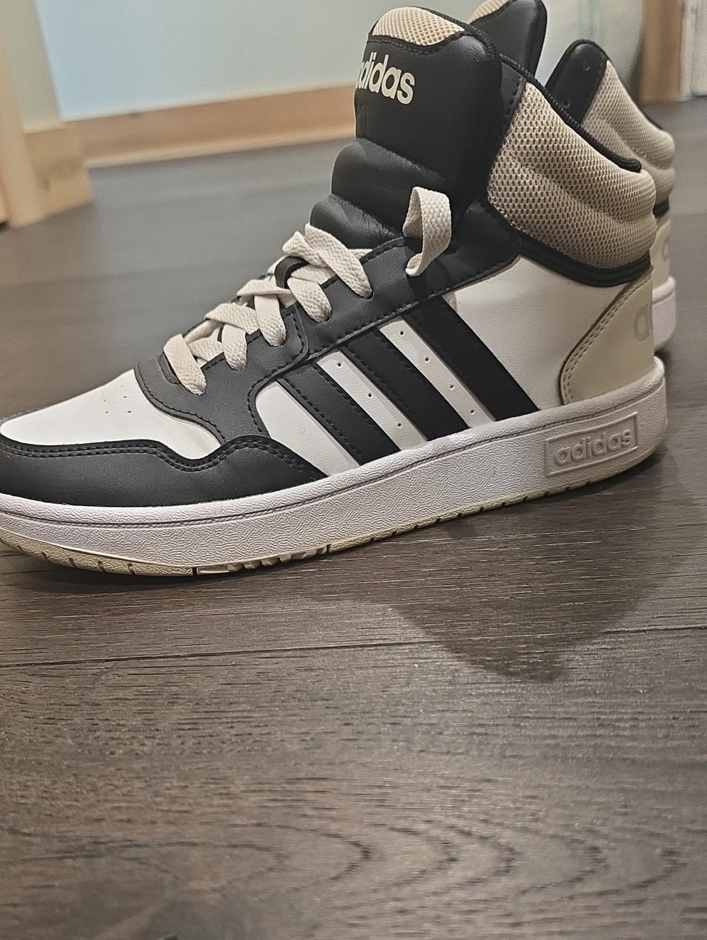 adidas Boys High-Top Sneakers in Black and Cream